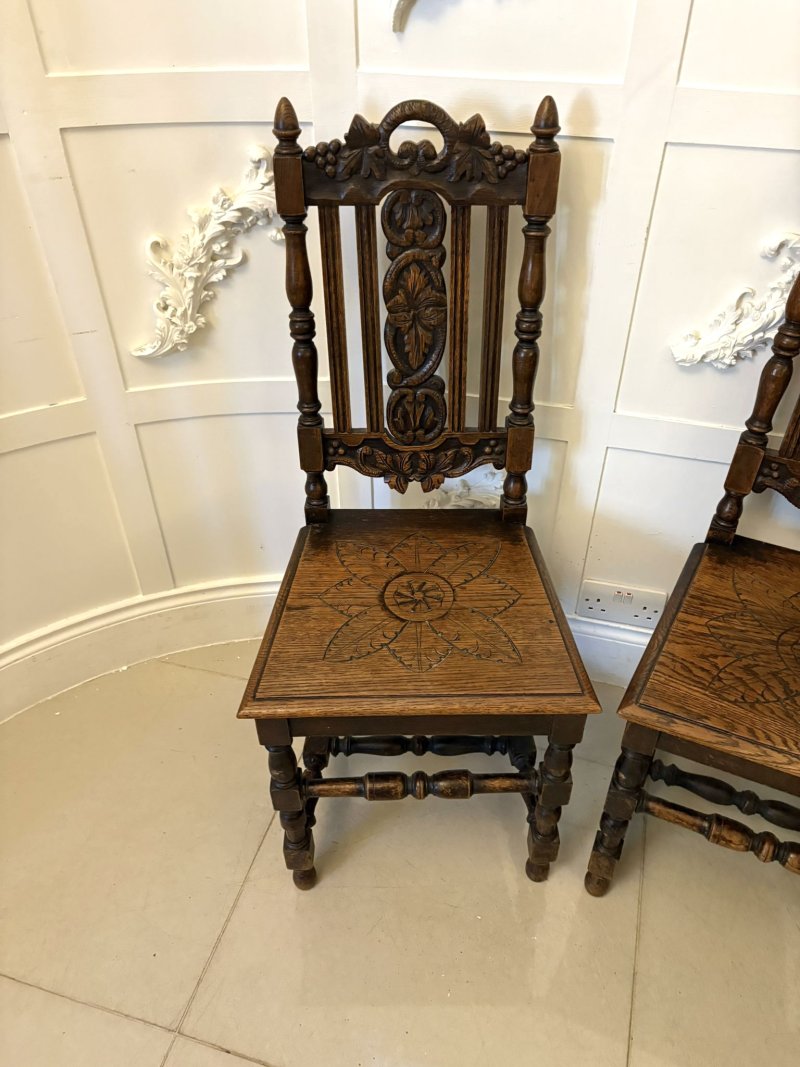 Antique Pair of Quality Carved Oak Side/Hall Chairs